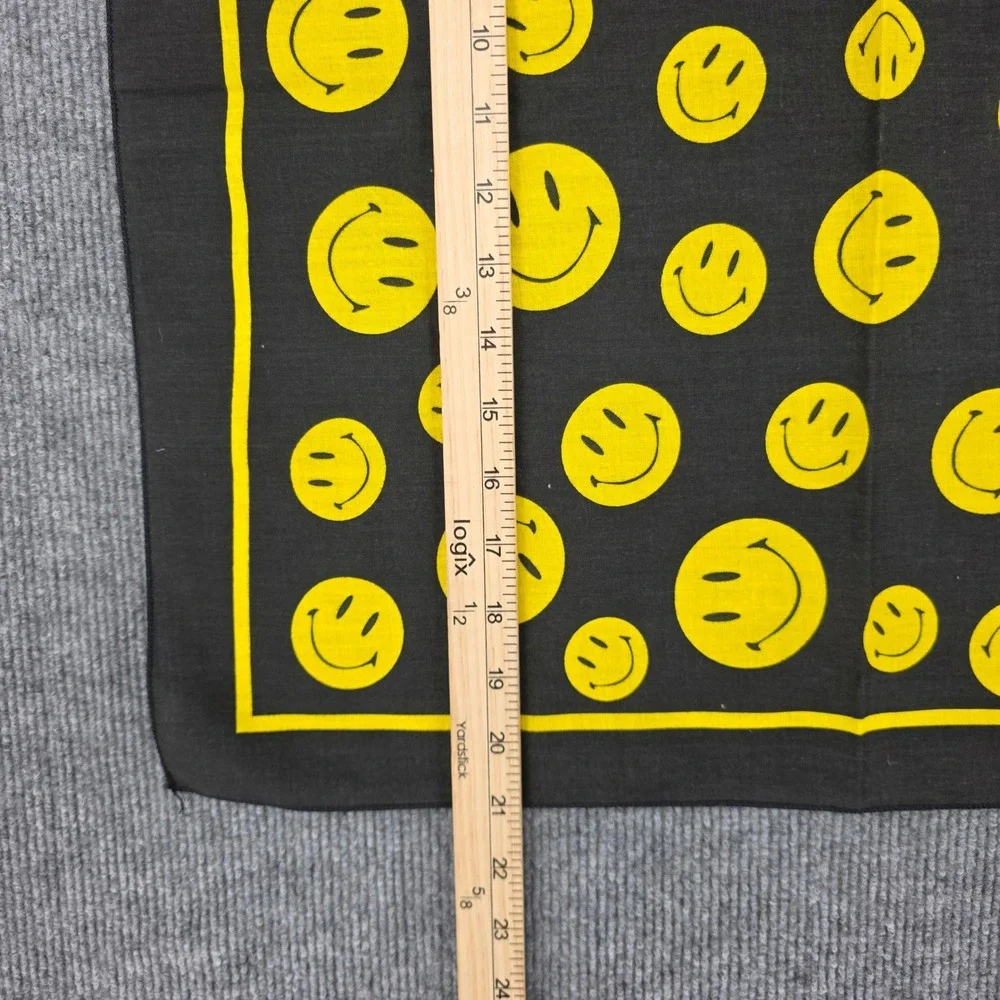 Vintage Hav-A-Hank Smiley Face Bandana Black Yellow Made in USA RN 15187